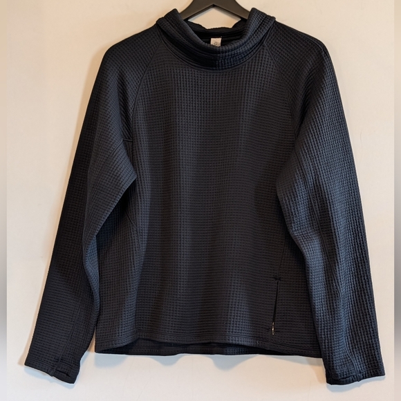 lululemon athletica Tops - Lululemon Black Waffle Cowl Neck Pullover Side Zip Pocket Top 12 Texture Sporty